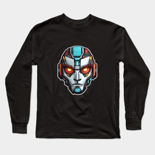 Stylized Robotic Head with Glaring Red Eyes Long Sleeve T-Shirt